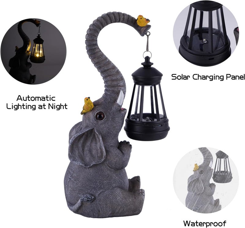 ILLUMINEW Solar Outdoor Garden Decor Elephant Statues Lights, Lucky Elephant Unique Mom Birthday Gifts for Mom, Housewarming Gifts and Yard Decoration, Cute Birds Garden Sculpture Decor - Image 3